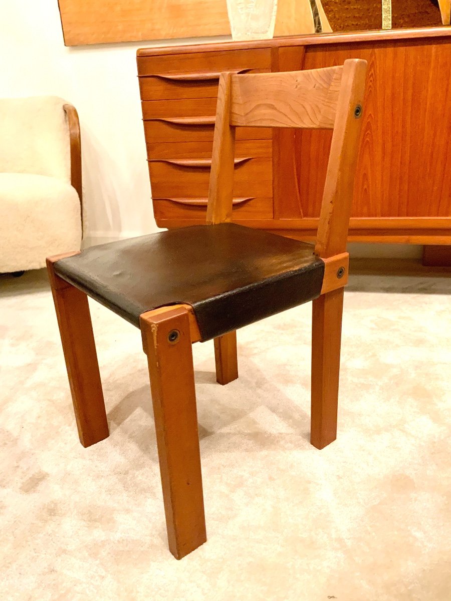 Pierre Chapo, Table Et 4 Chaises En Orme Massif, France Circa 1962-photo-4