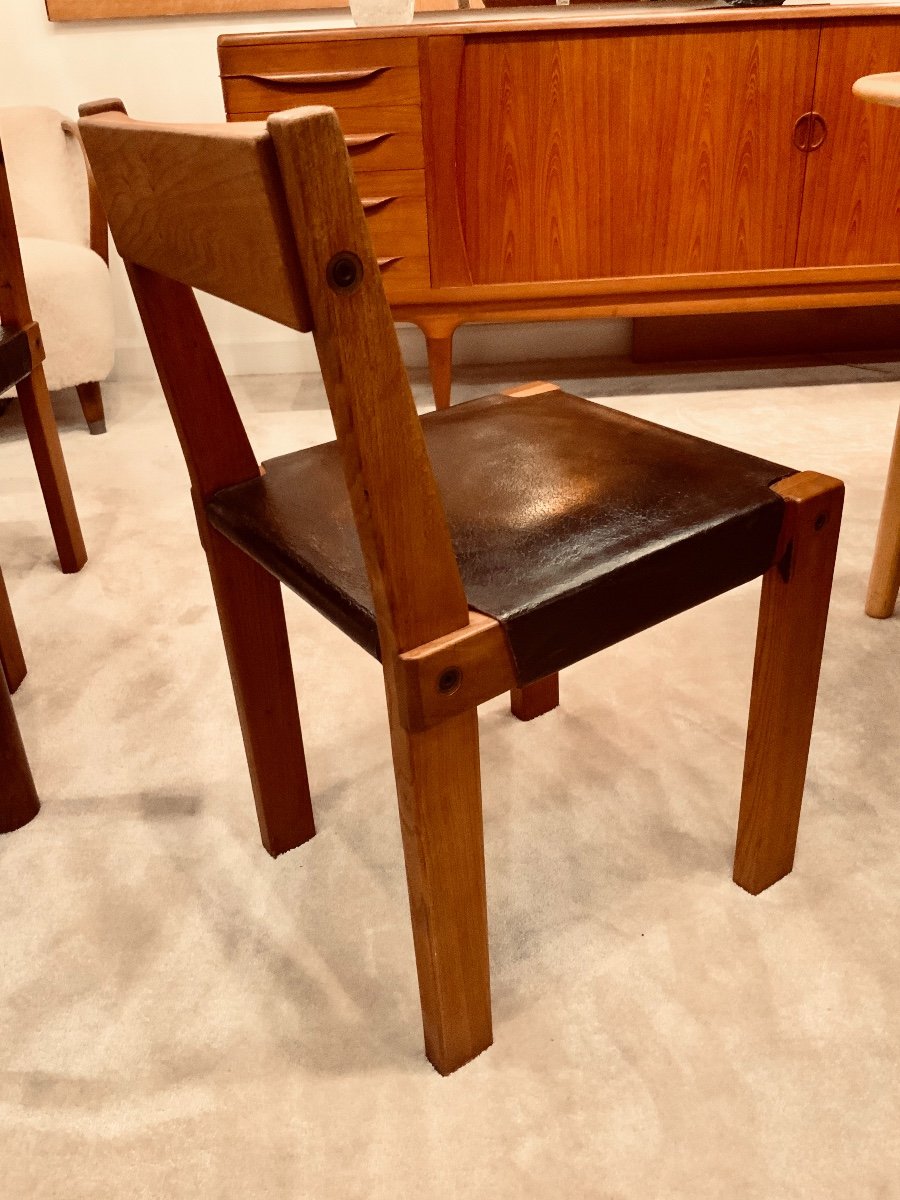 Pierre Chapo, Table Et 4 Chaises En Orme Massif, France Circa 1962-photo-5