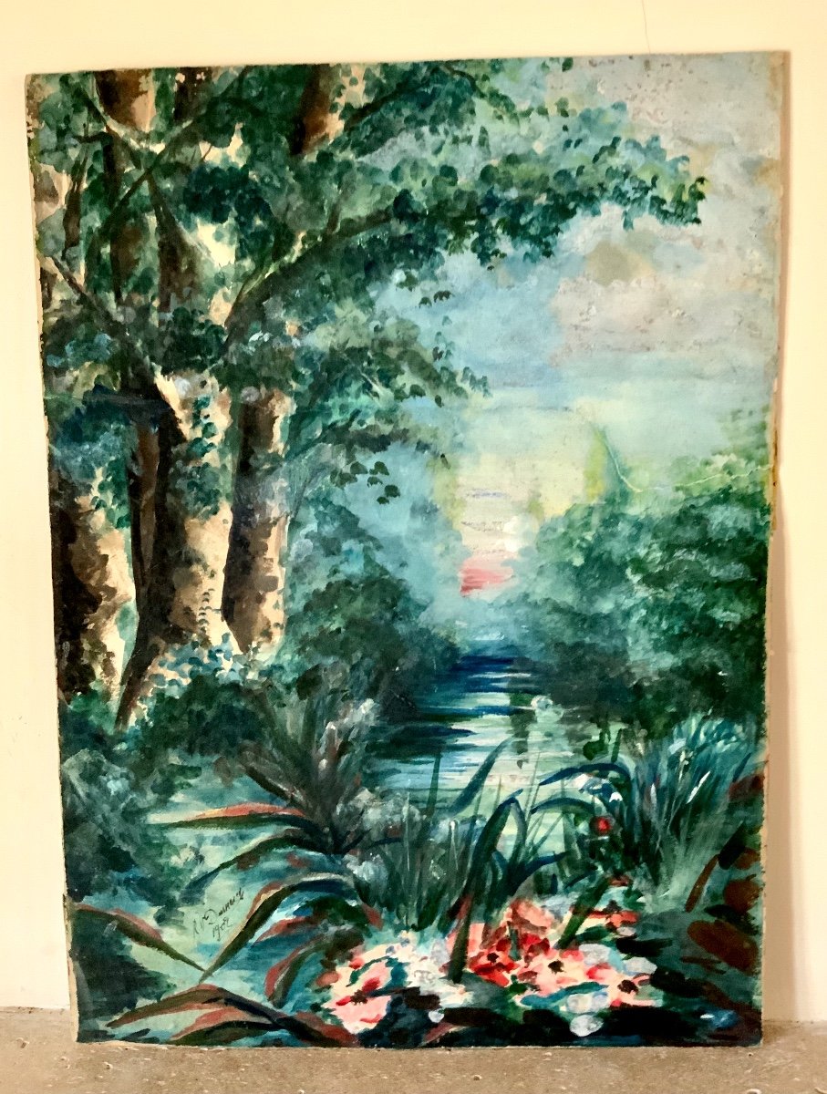Two Gouache Watercolors Representing Landscapes-photo-2