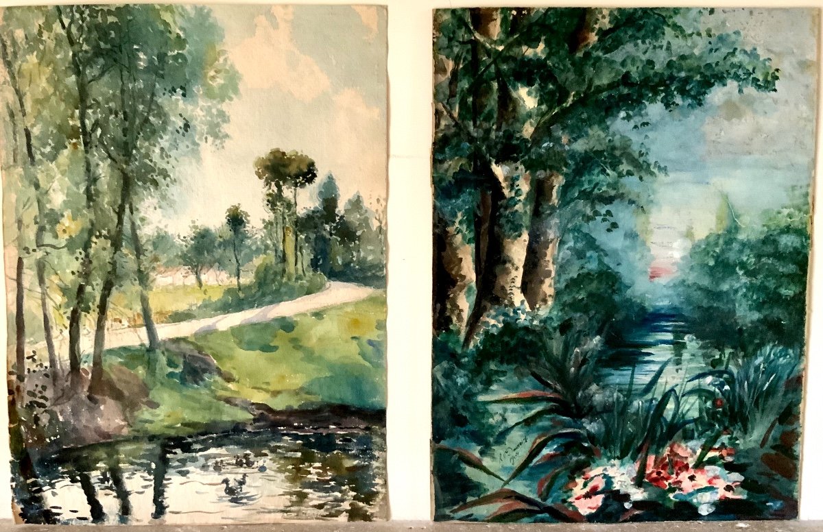 Two Gouache Watercolors Representing Landscapes