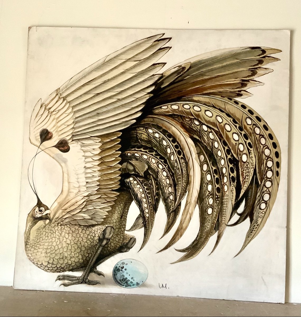 Bel Oiseau Probablement Imaginaire, Genre De Paon ! Aquarelle, encre et gouache.