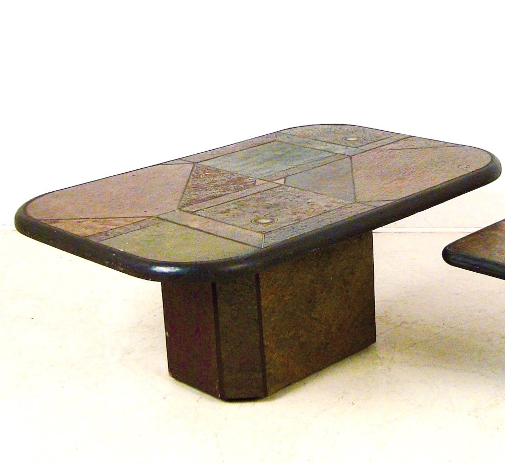 Coffee Table Early 1990s In Stone Marquetry And Brass.-photo-2