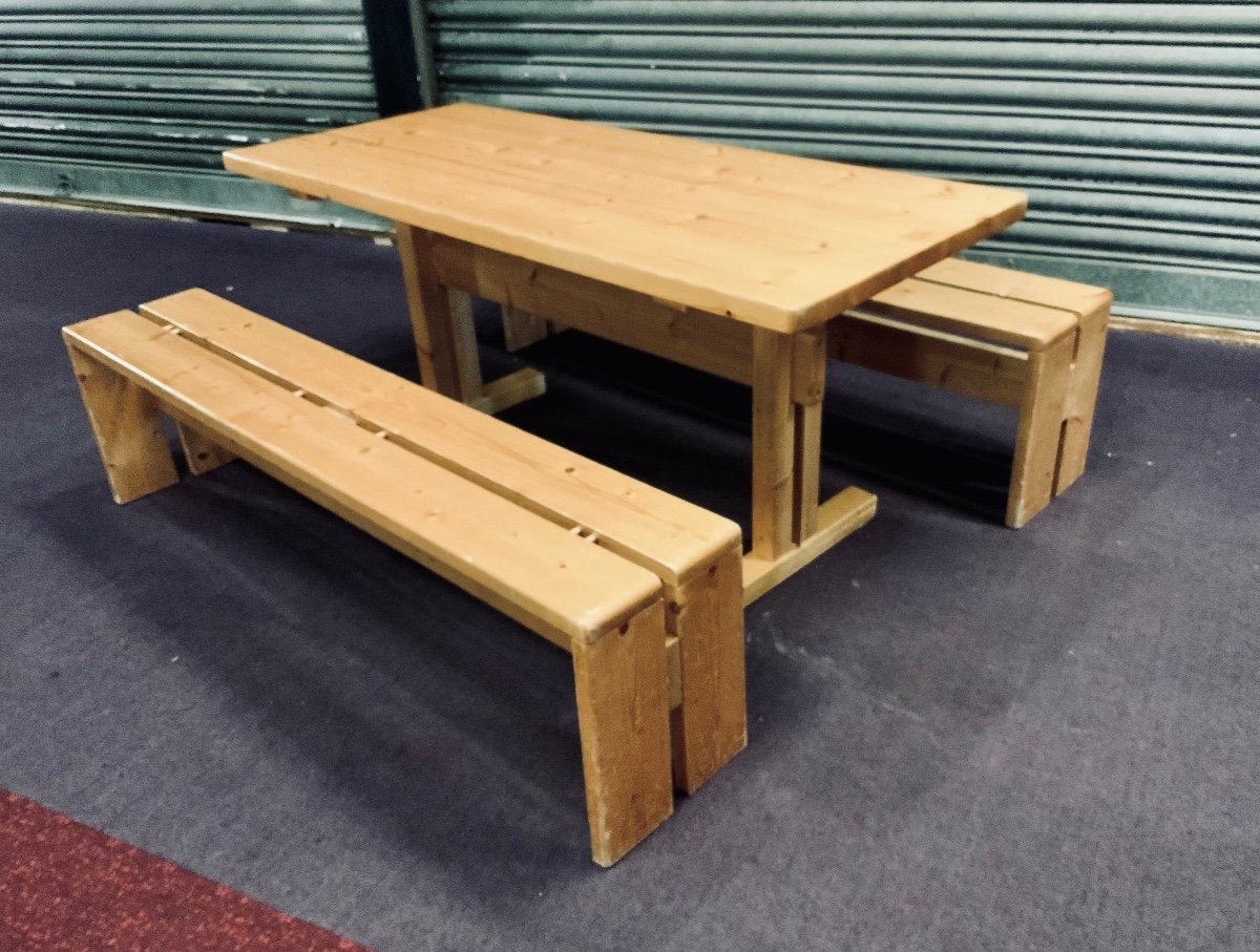 Pair Of Benches With Table By Charlotte Perriand Model 