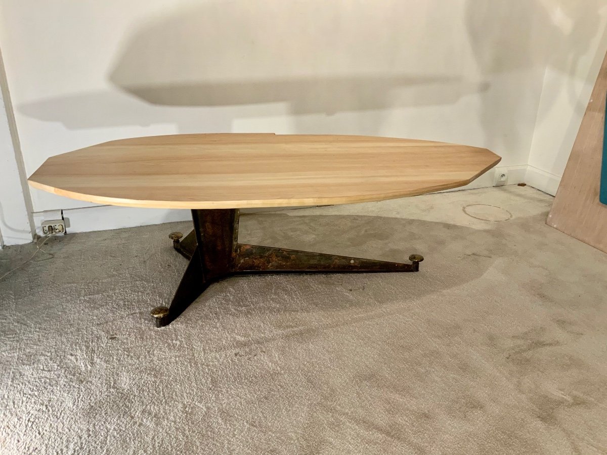 Table Basse, Pièce Unique D’artiste Acier Et Bois-photo-4