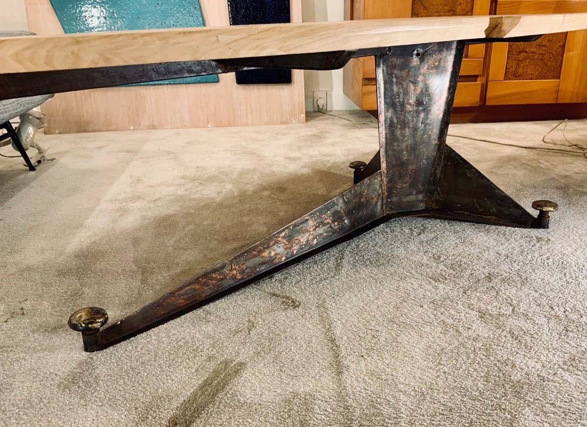 Coffee Table, Unique Piece Of Steel And Wood Artist-photo-5