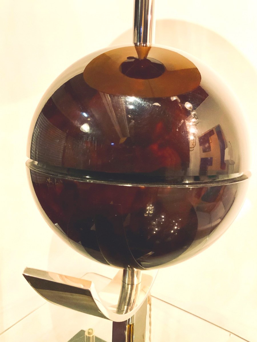 Grande Lampe à Poser En Bakélite Et Métal Chromé Années 1970-photo-4