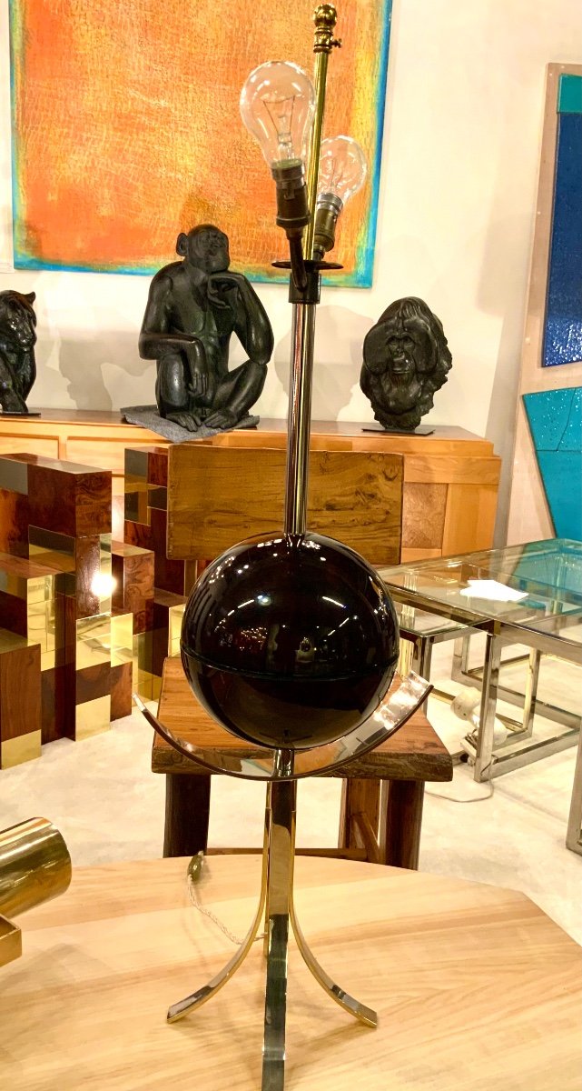 Grande Lampe à Poser En Bakélite Et Métal Chromé Années 1970-photo-1
