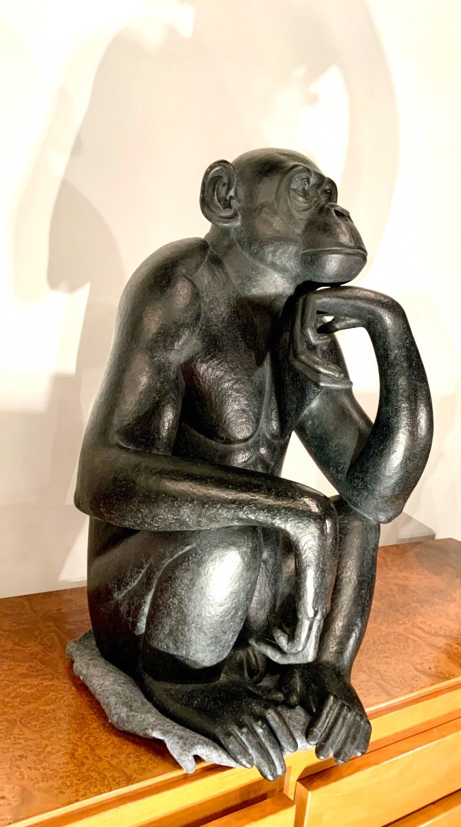 "pensive Bonobo" Animal Sculpture By Florence Jacquesson-photo-2