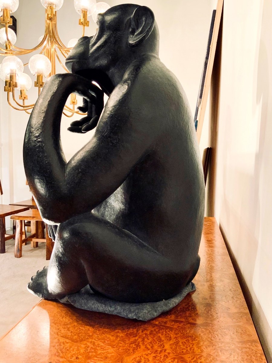 "pensive Bonobo" Animal Sculpture By Florence Jacquesson-photo-4