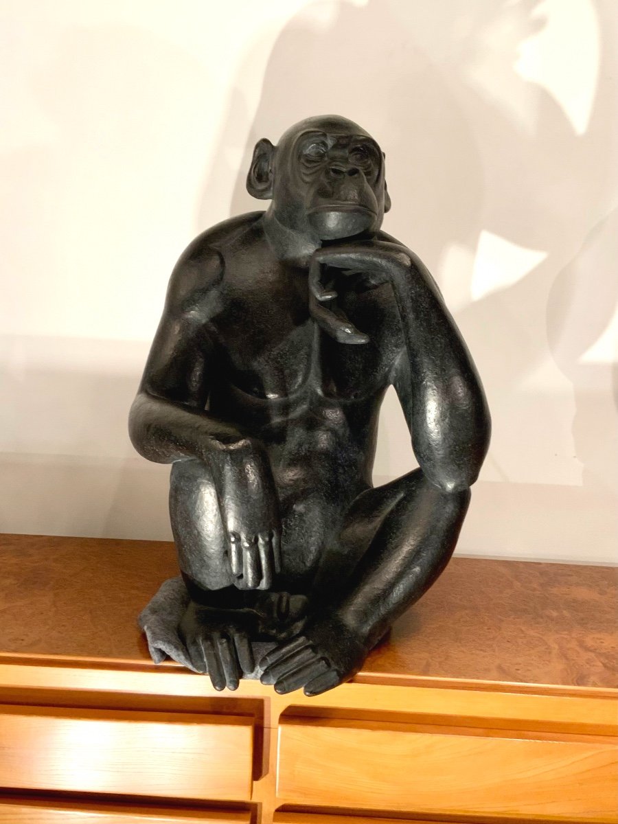 "pensive Bonobo" Animal Sculpture By Florence Jacquesson