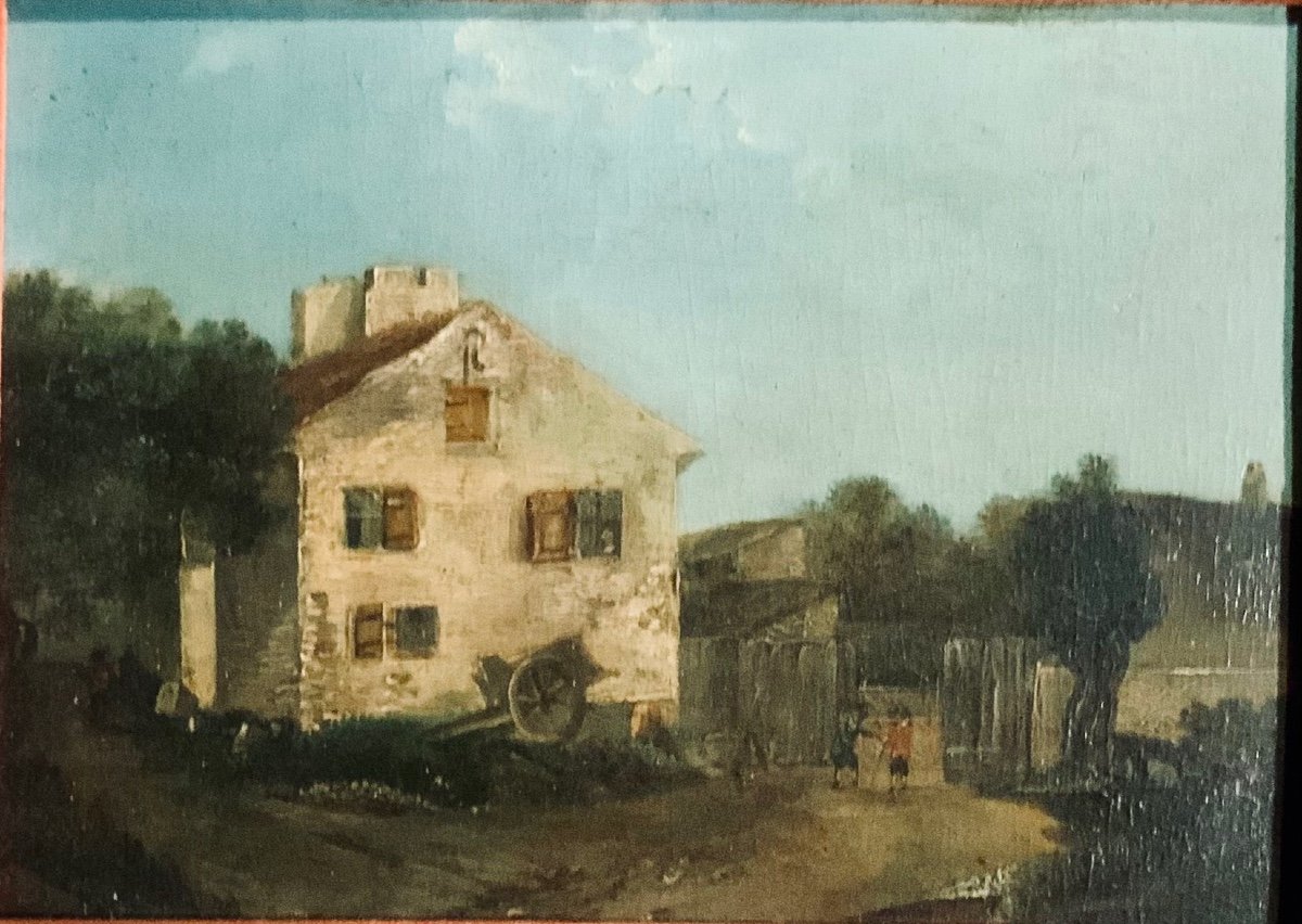 Landscape On The Farm, Oil On Panel Circa 1800-photo-3