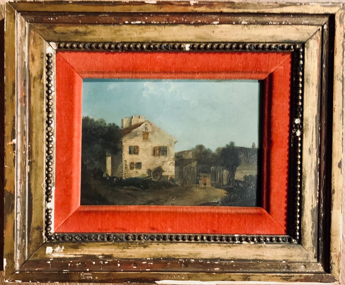 Landscape On The Farm, Oil On Panel Circa 1800