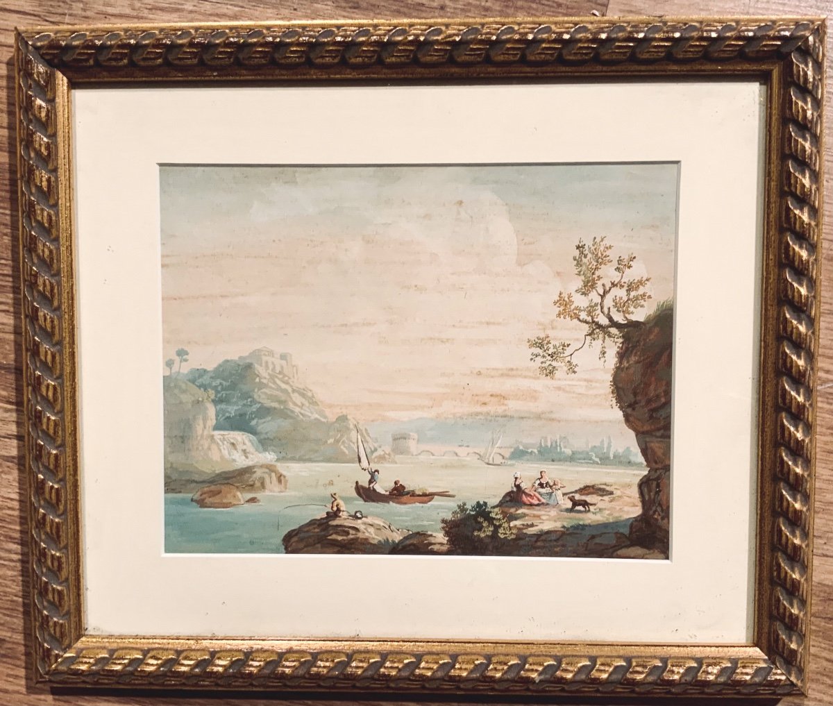 Paysage De Marine Italien Avec Bateaux Et Personnages 