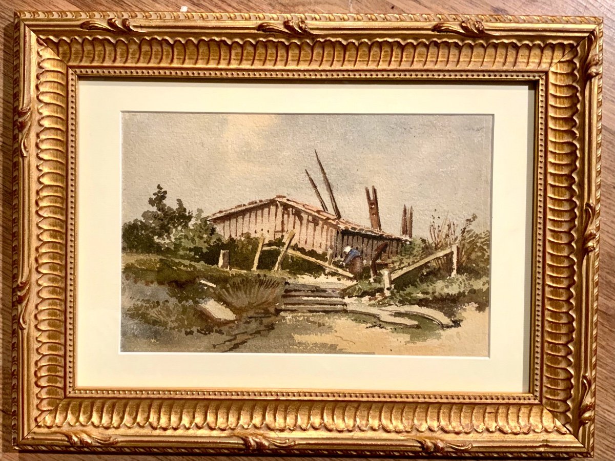 Landscape, Framed Watercolor By Jean Henri Chouppe