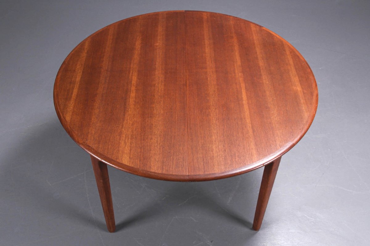 1960s Scandinavian Design Dining Table In Teak, With 3 Extensions In The Same Wood-photo-3