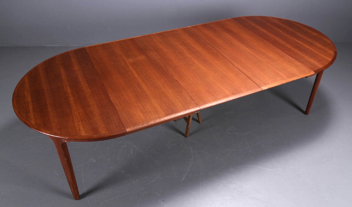 1960s Scandinavian Design Dining Table In Teak, With 3 Extensions In The Same Wood-photo-2