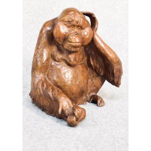 Bronze Animalier «orang Outan » De Florence Jacquesson 