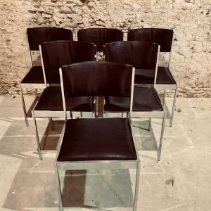 6 1970s Italian Design Chairs In Chromed Metal