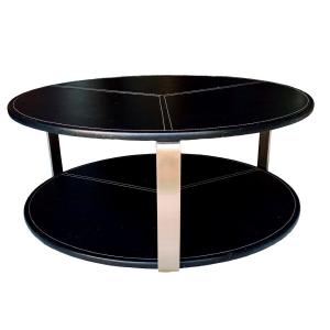 Table Basse Design Italien Années 1970/80 En Cuir Et Inox 
