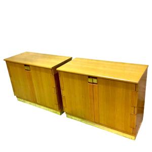 Pair Of Italian Design Buffets 1960s/70s In Light Wood And Brass