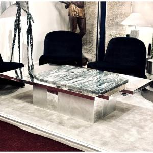 Table Basse En Pierre De Quartzite, Inox Et Aluminium France Annėes 2000