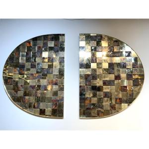 Oval Wall Panel In Brass And Ceramic By Stéphane Lemeur
