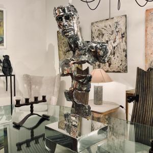 Metal Bust Of A Man (one-of-a-kind Piece) By Stéphane Lemeur