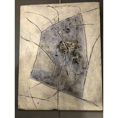 Abstract Panel In Mixed Media By Renaud Goyon 1980s