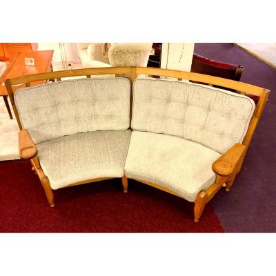 French Design Sofa Guillerme Et Chambron From The 1950s In Solid Oak.