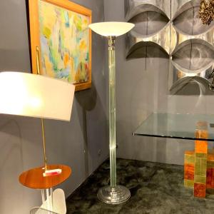 1930/40 Style Floor Lamp In Chrome And Glass