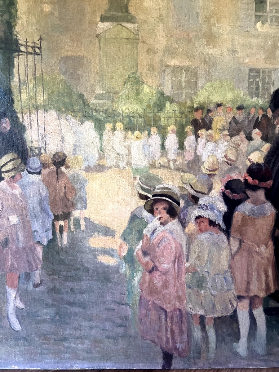 First Communion Day, Oil On Canvas By Jonquière, 1940-photo-2