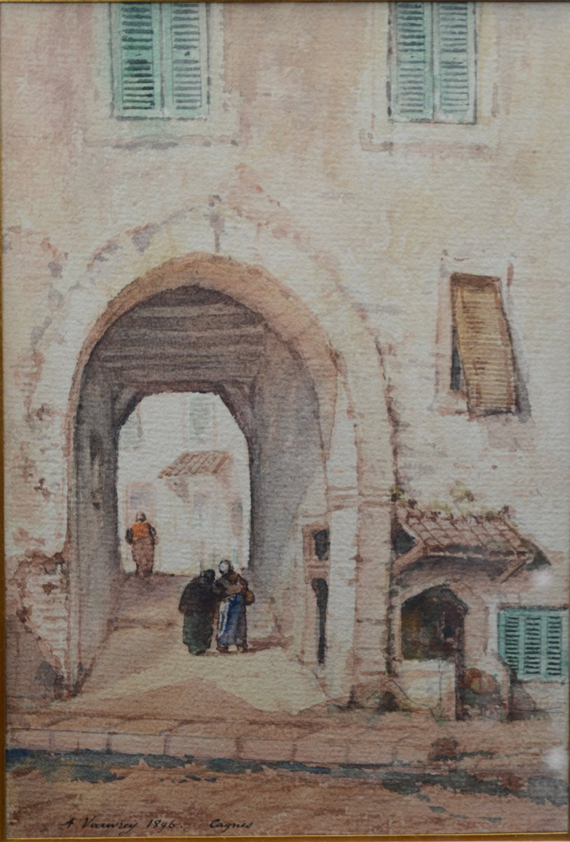 Pair Of Watercolors Of The Old Town Of Cagnes.-photo-3