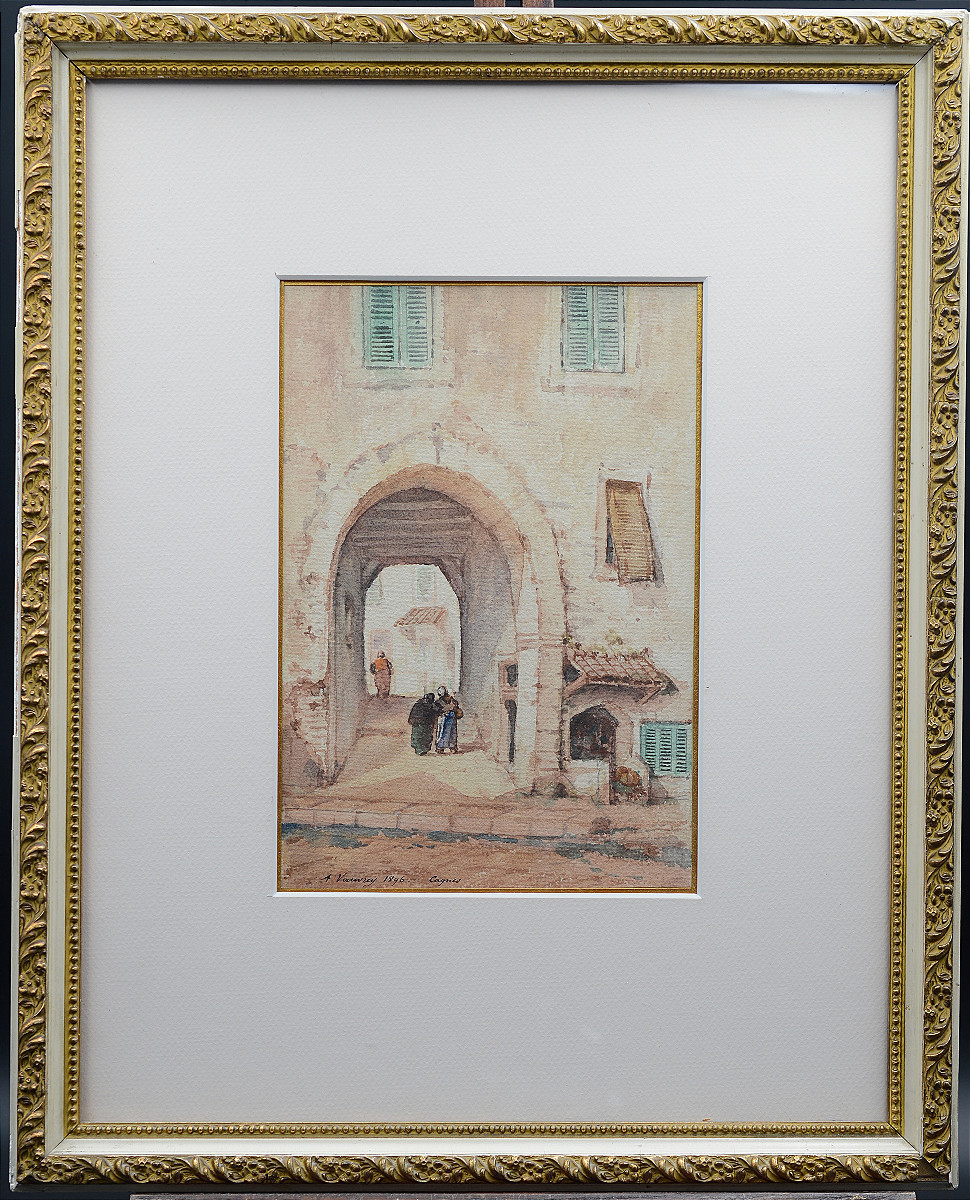 Pair Of Watercolors Of The Old Town Of Cagnes.-photo-2