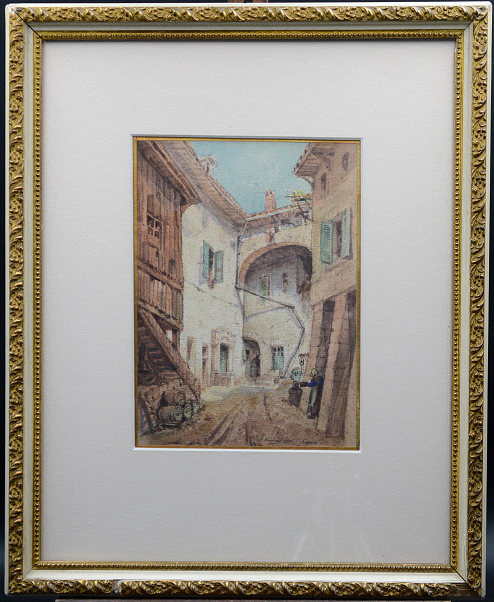 Pair Of Watercolors Of The Old Town Of Cagnes.