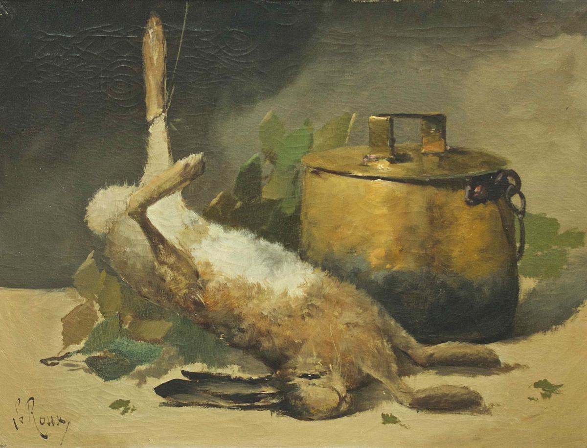 Still Life With Hare And Cauldron. Leroux For Brunel De Neuville-photo-2