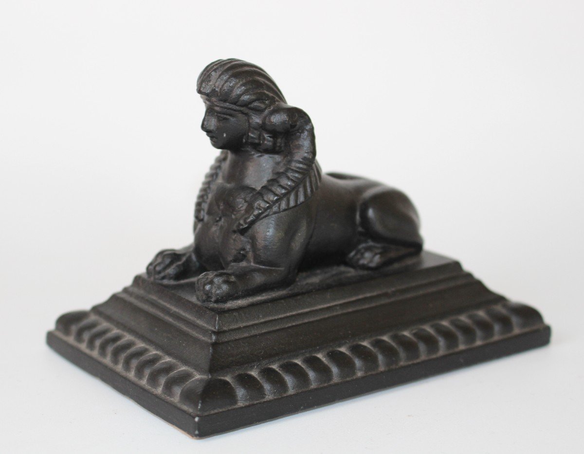 Sphinx Paperweight In Cast Iron On Iron Base 1850 France Napoleon III-photo-3