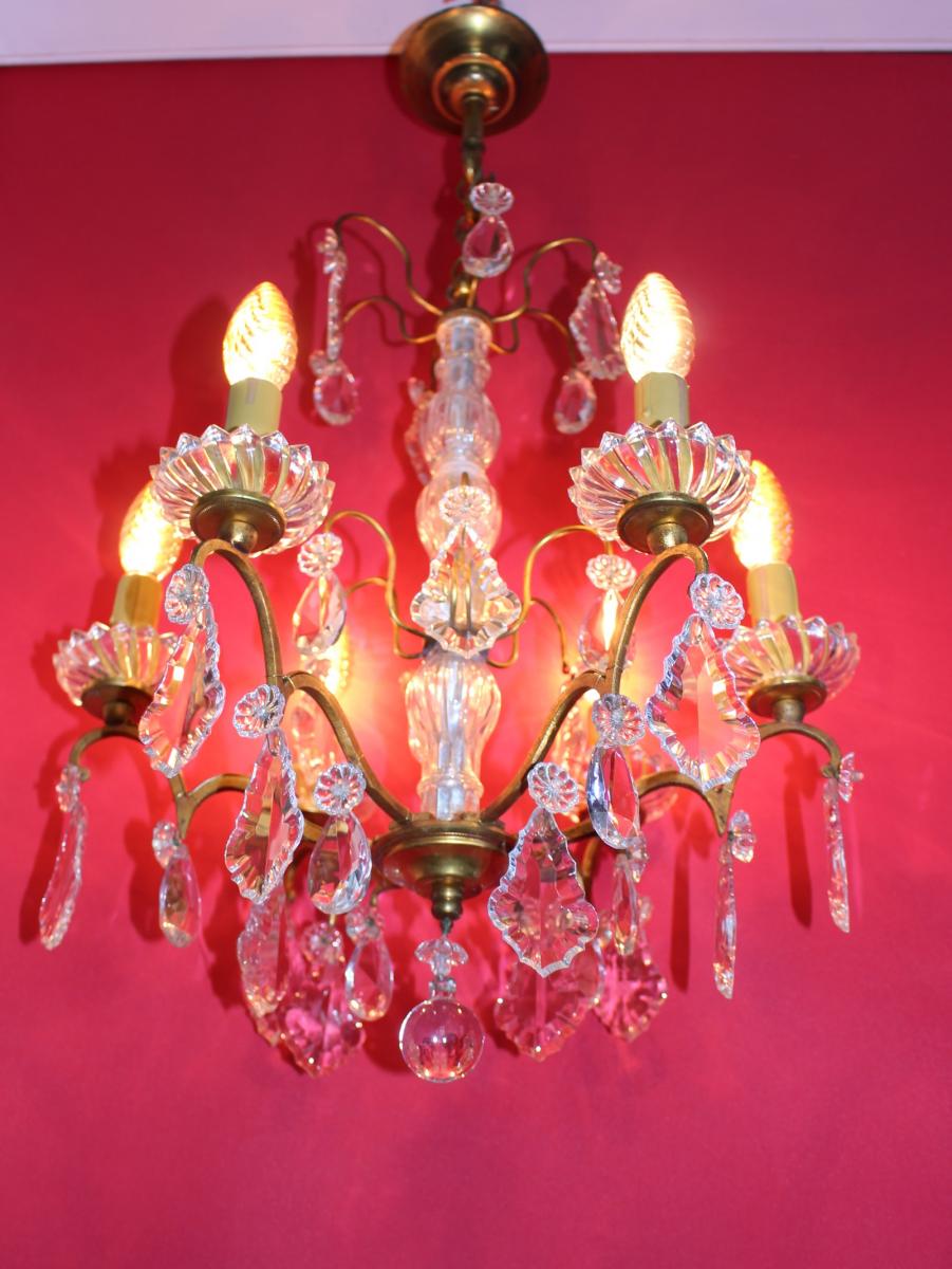 Lustre Cage En Bronze 6 Feux Et Avec Cristal Style Louis XVI-photo-3