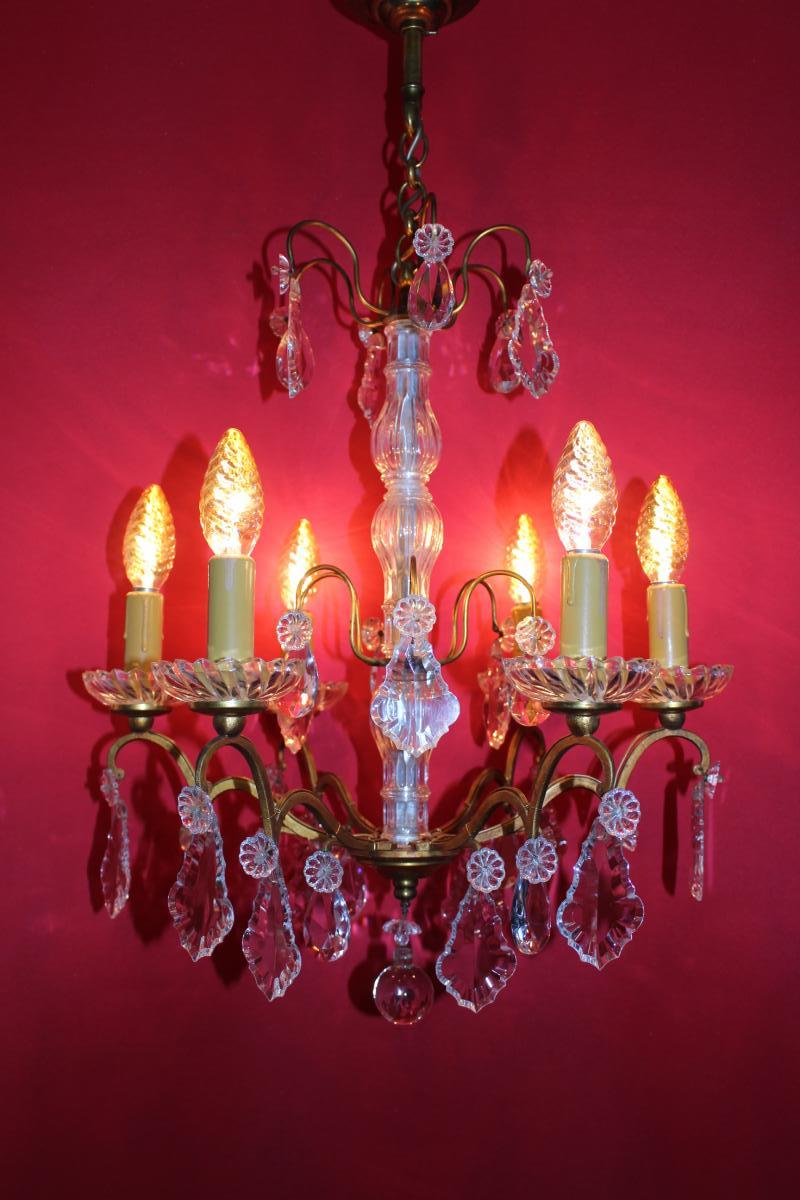 Lustre Cage En Bronze 6 Feux Et Avec Cristal Style Louis XVI-photo-4