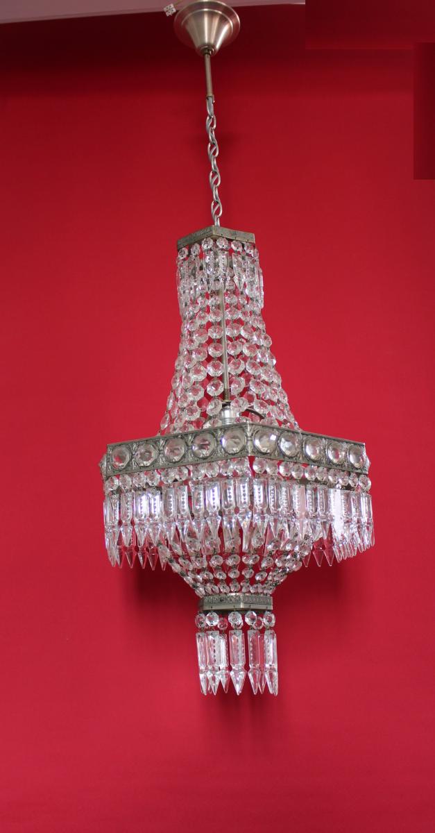 Large Chandelier With Pendants Color Silver Art Noveau