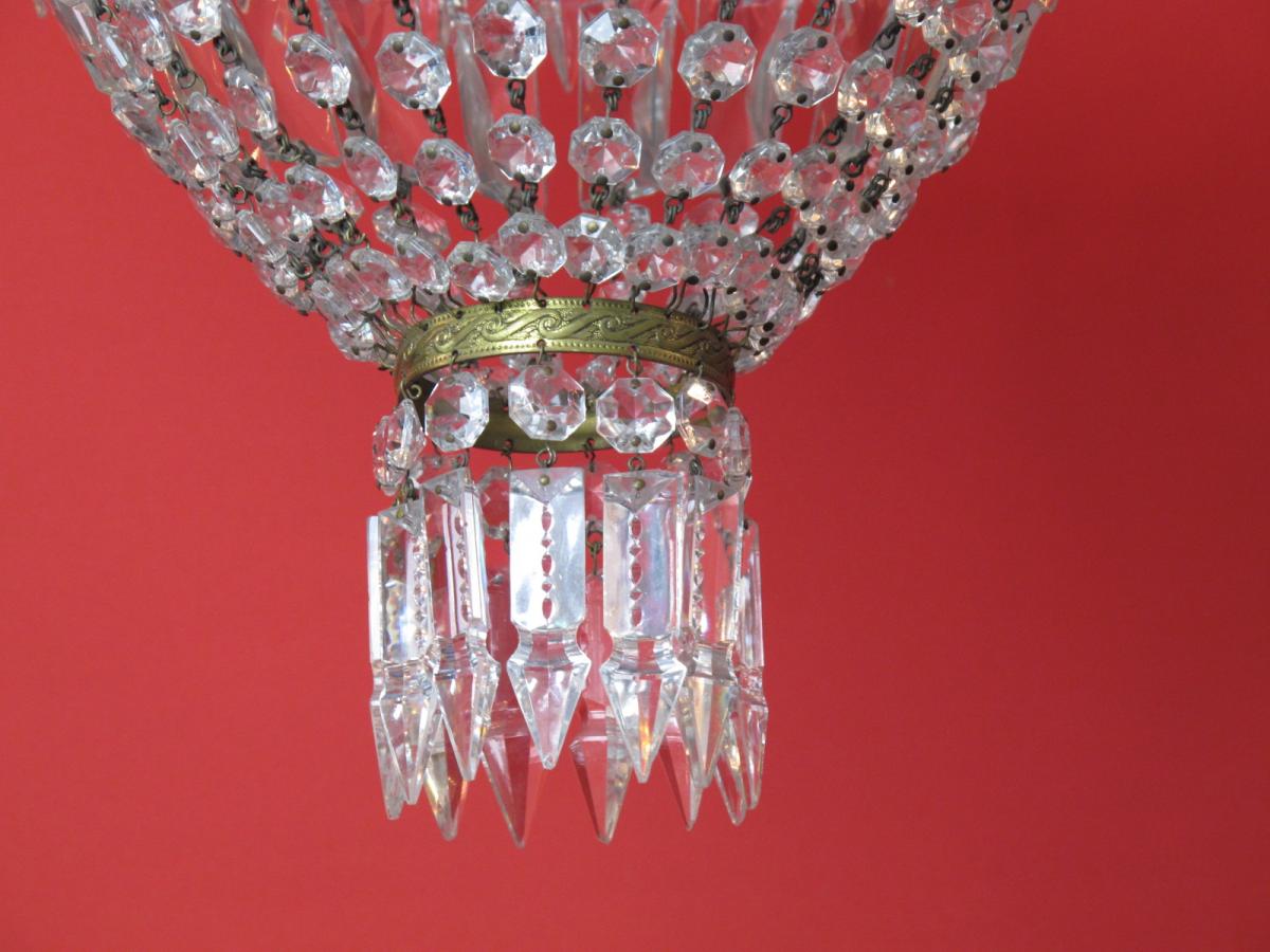 Chandelier Basket Bronze And Leaves Glass Louis XVI Style-photo-3