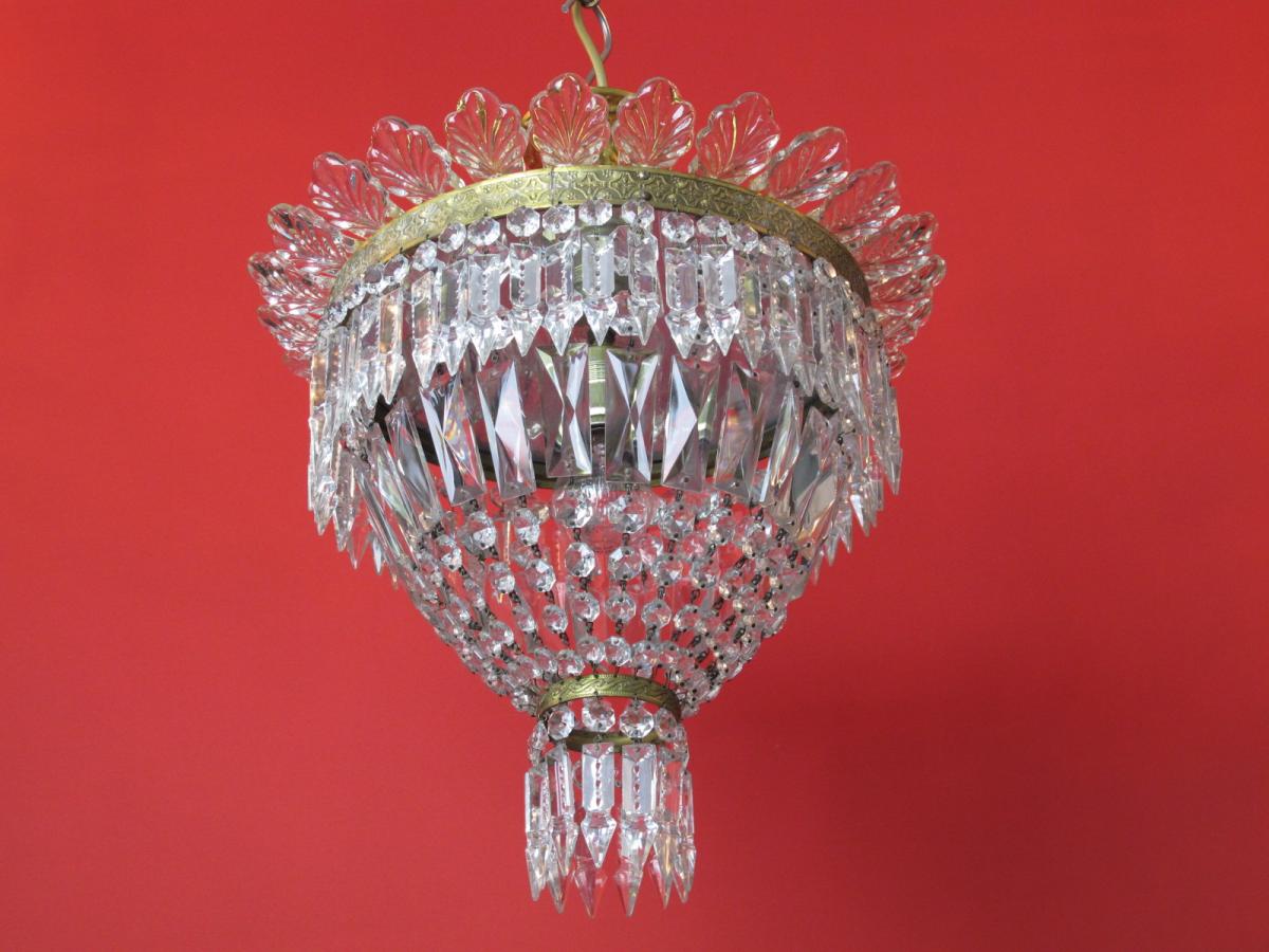 Chandelier Basket Bronze And Leaves Glass Louis XVI Style-photo-4