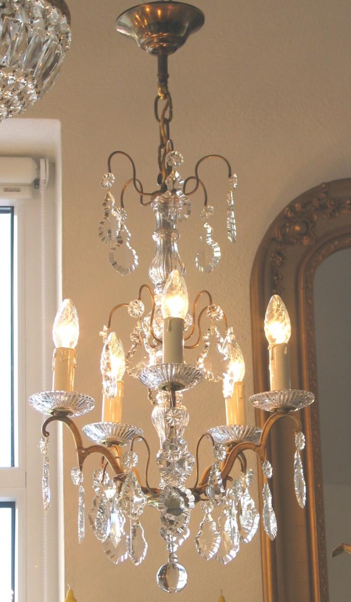 Lustre Cage En Bronze 5 Feux et Avec Cristal Style Louis XVI-photo-5