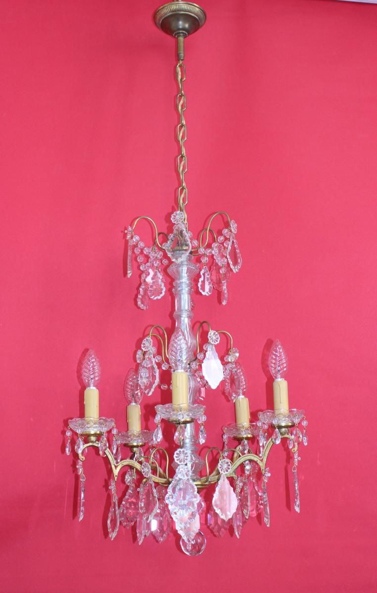 Chandelier Cage Bronze 5 Lights And With Crystal Louis XVI Style-photo-3