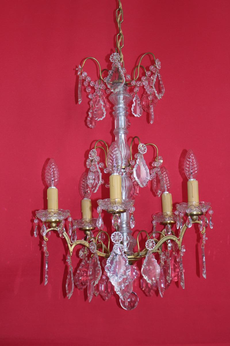 Chandelier Cage Bronze 5 Lights And With Crystal Louis XVI Style-photo-4