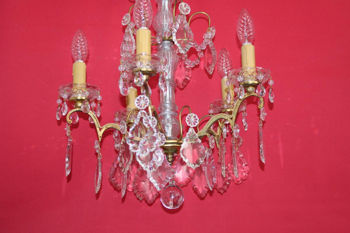 Chandelier Cage Bronze 5 Lights And With Crystal Louis XVI Style-photo-1