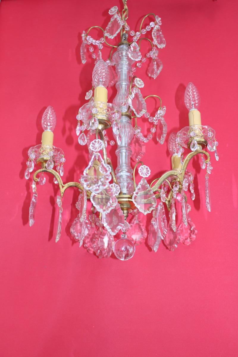 Chandelier Cage Bronze 5 Lights And With Crystal Louis XVI Style-photo-3