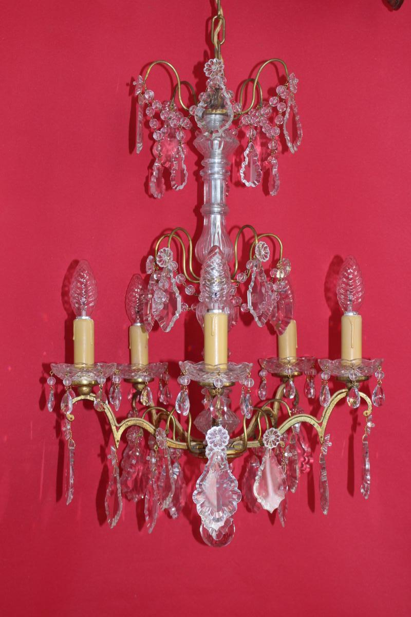 Chandelier Cage Bronze 5 Lights And With Crystal Louis XVI Style-photo-6