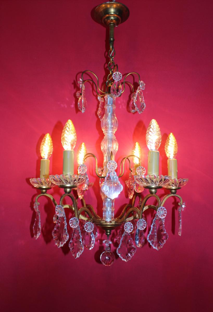 Chandelier Cage Bronze 6 Lights And With Crystal Louis XVI Style
