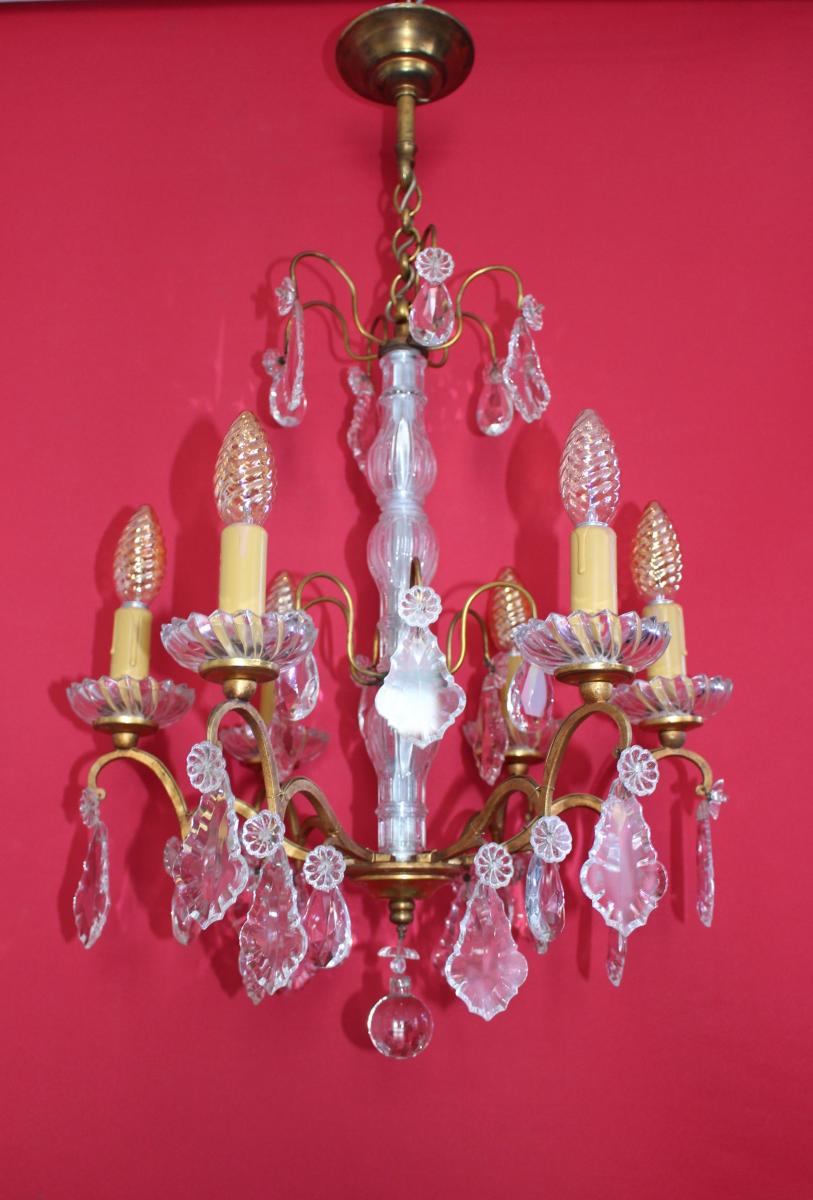 Lustre Cage En Bronze 6 Feux Et Avec Cristal Style Louis XVI-photo-2