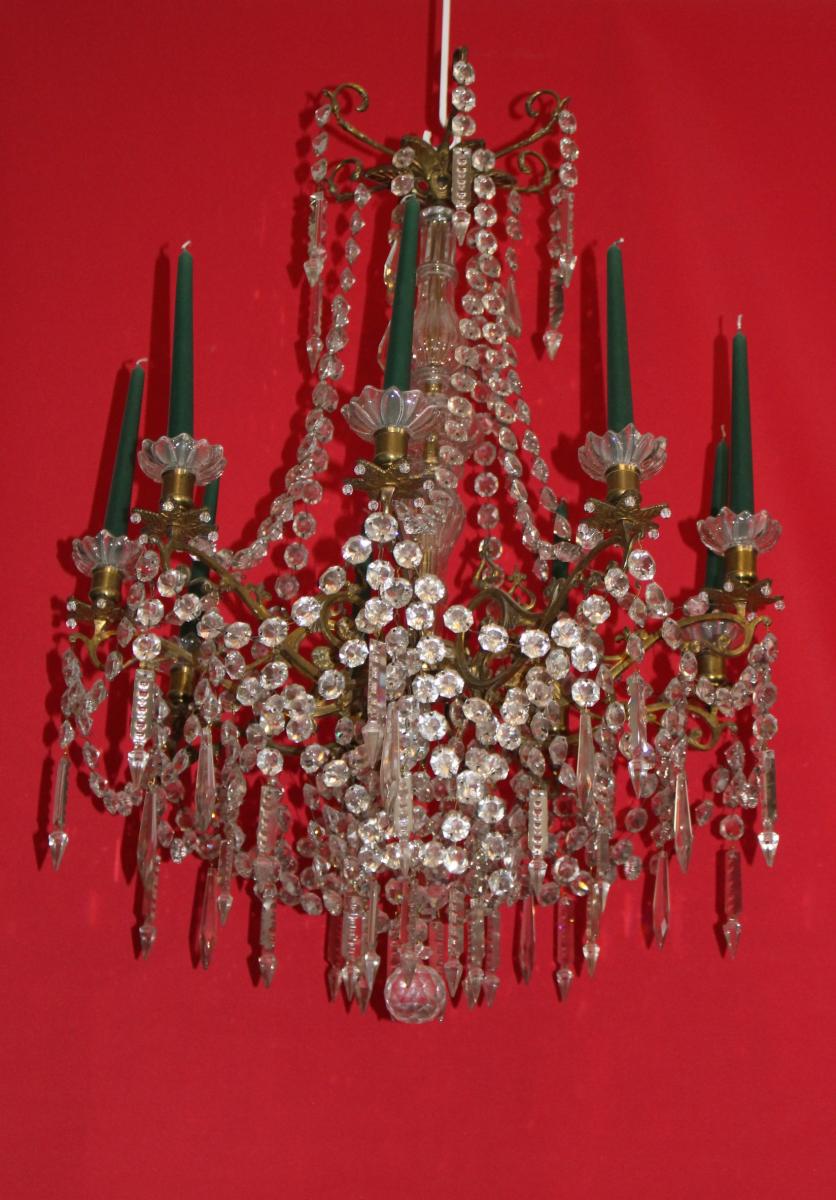 Large Chandelier Cage Bronze 9 Lights And Crystal Louis XVI Style-photo-5